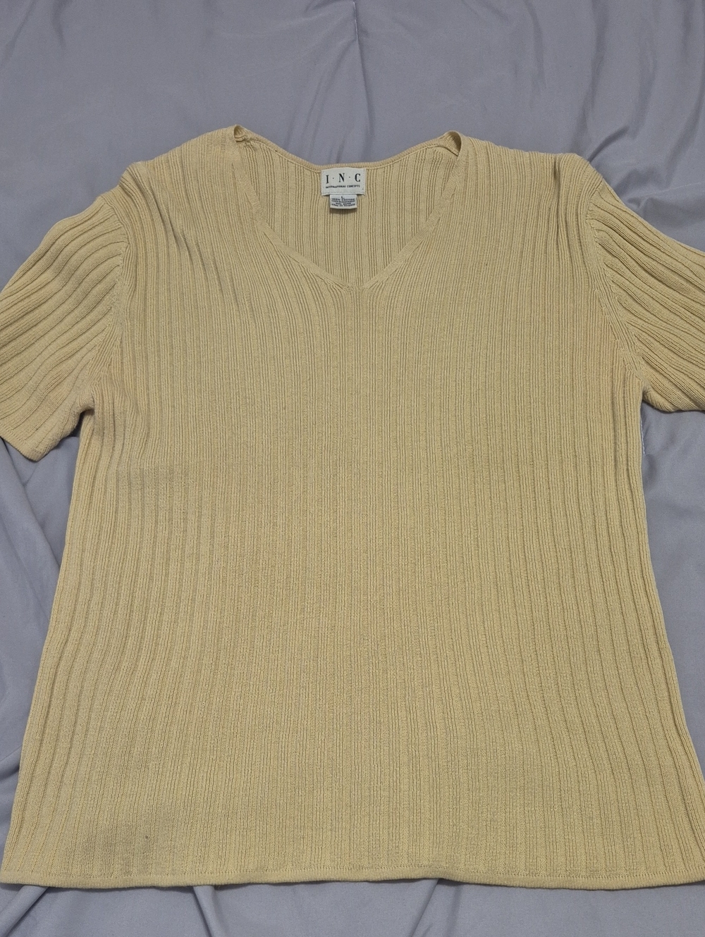 INC International Concepts Ribbed V-Neck Tee Size Large